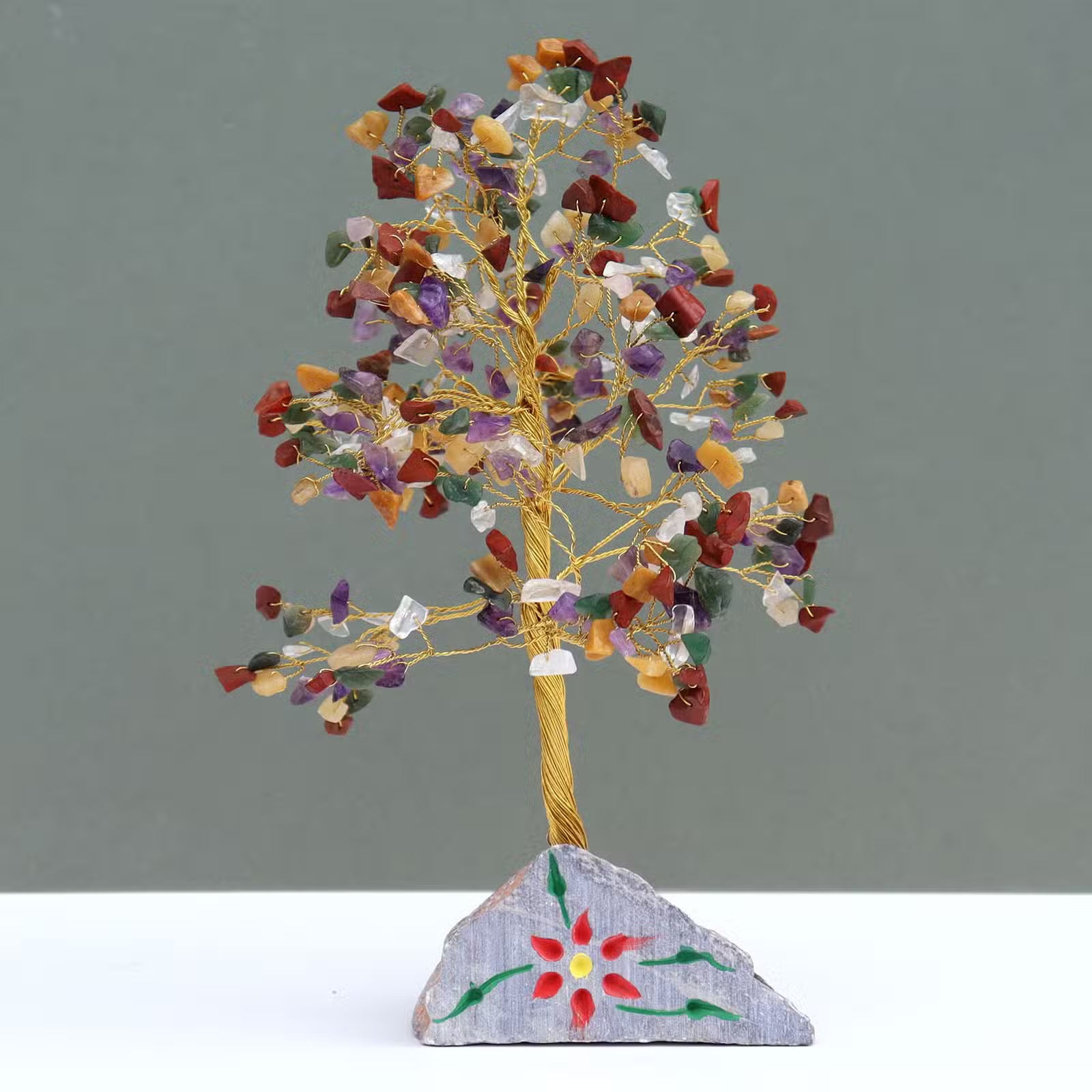 Multi Gemstone Tree with Stone Base
