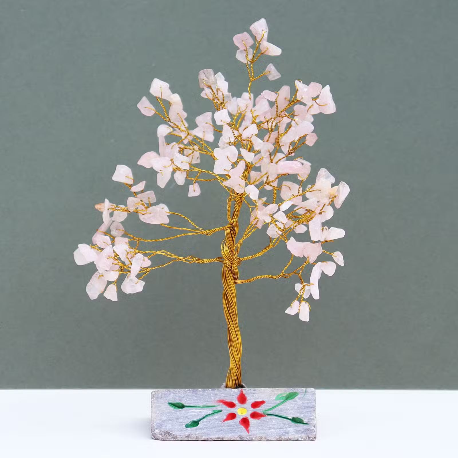 Rose Quartz Tree with Stone Base