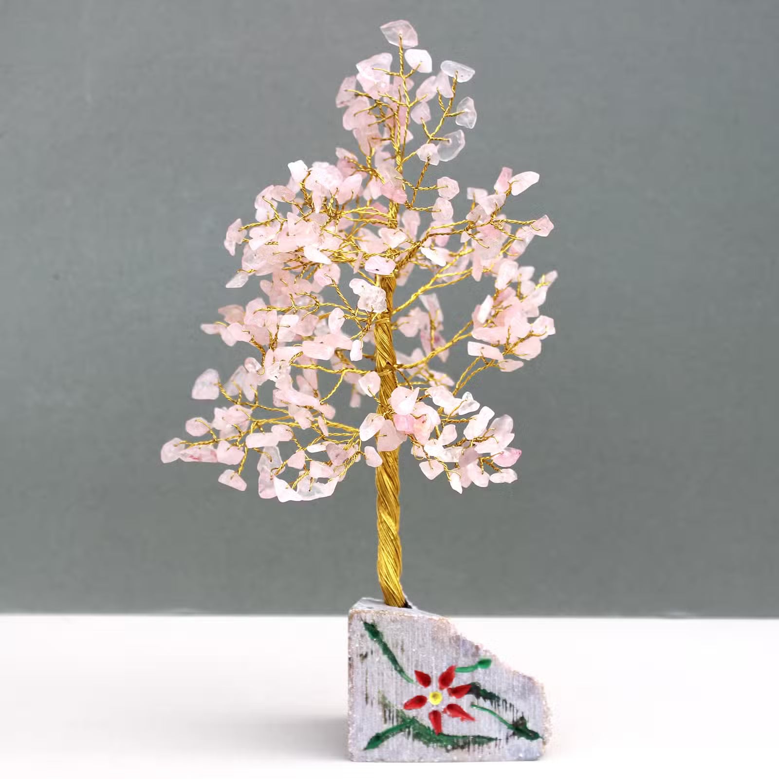 Rose Quartz Tree with Stone Base