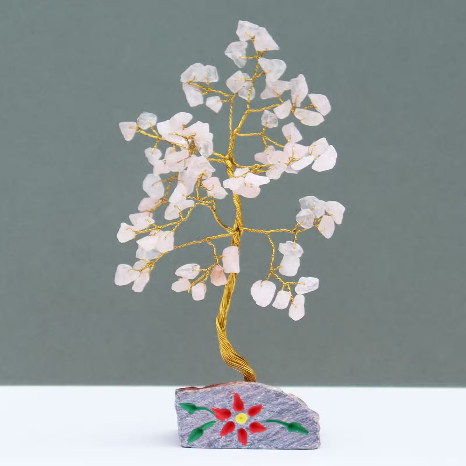 Rose Quartz Tree with Stone Base